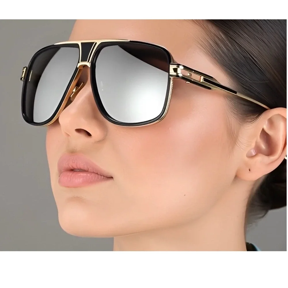 Aviator Sunglasses Square Frame‎ Women Silver Lens Fashion Shades Lentes Gafas